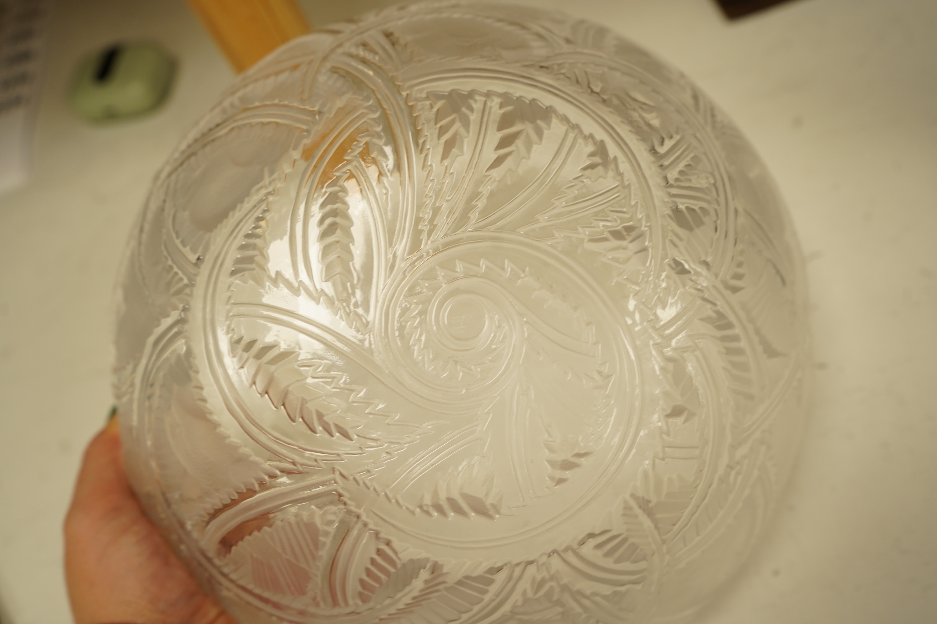 A Lalique glass 'Pinsons' bowl, signed to the base, 23cm high